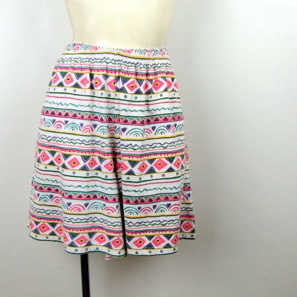 Vintage 80/90s Womens Blast Shorts Medium Knit Pastel Tribal Print Elastic Waist - Picture 2 of 10